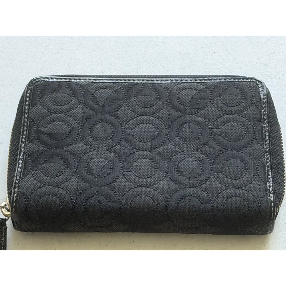 Vintage Coach Signature Stitch Black Op Art Stitched Wallet Card Holder